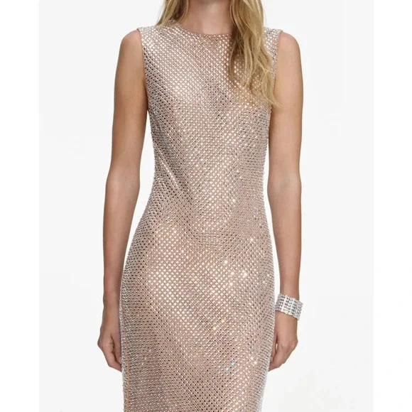Self-Portrait Silver Rhinestone Mesh Midi Dress US 6 - Picture 5 of 11
